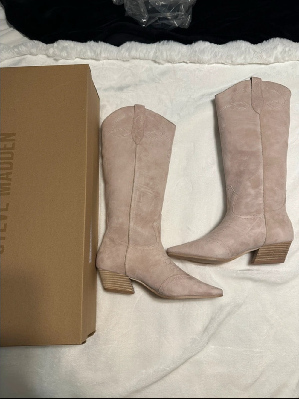 Steve Madden Blush Pink Suede Mid-Calf Western Boots
